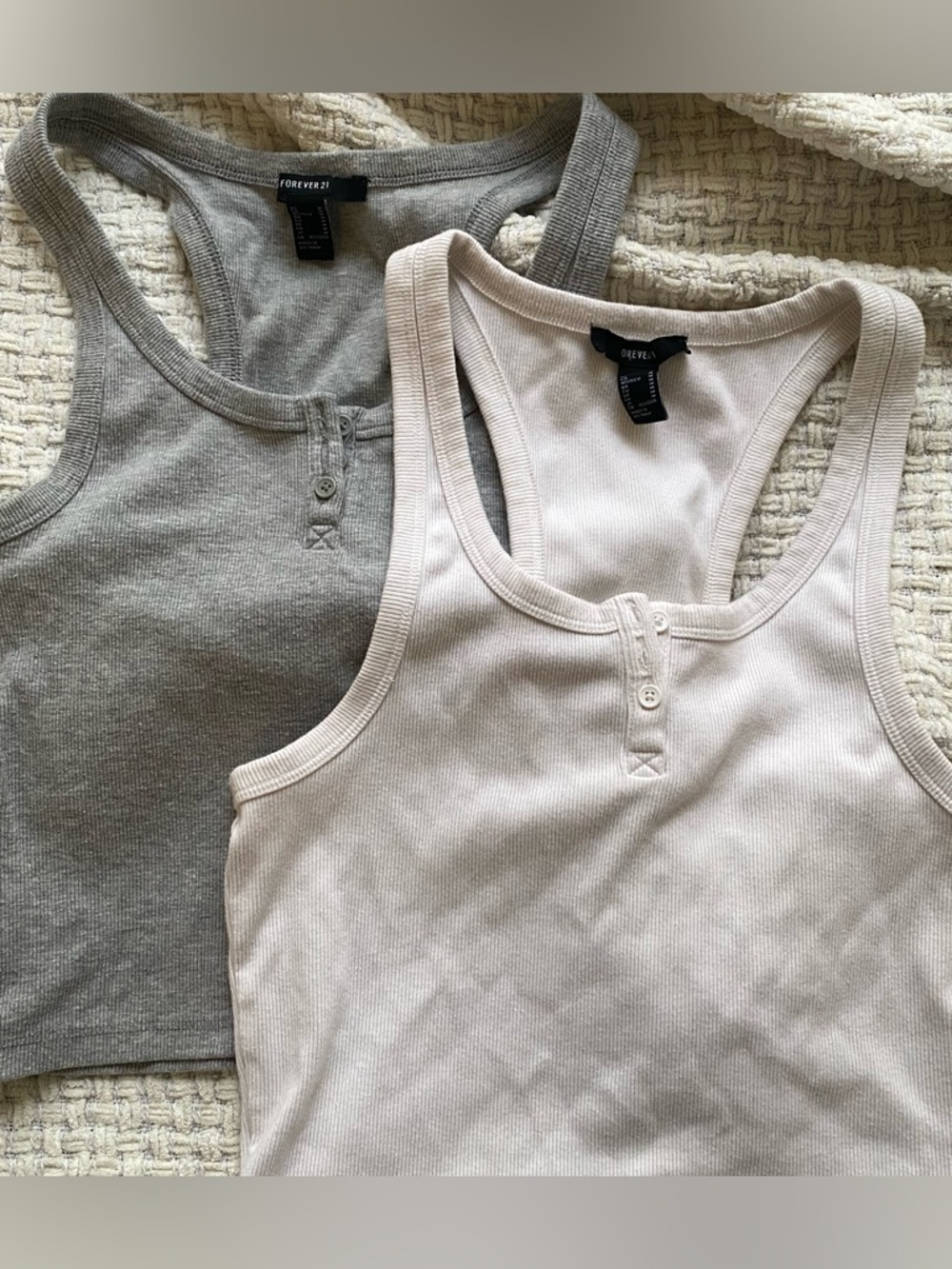 Forever 21 gray & white racer back cropped tank tops